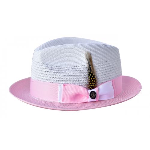 Steven Land White / Pink Braided Fedora Straw Hat SLMS-561